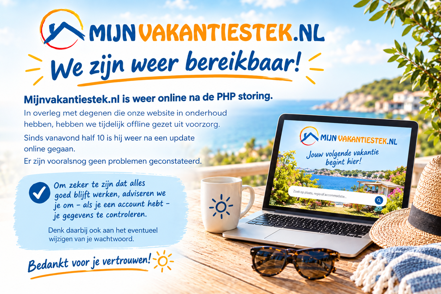Mijnvakantiestek.nl weer online na PHP-storing
